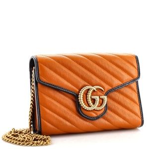 GUCCI Marmont Chain Wallet Diagonal Quilted Leather Mini Cross Body Bag